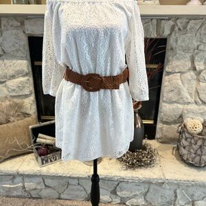 Cream Off-the-Shoulder Sundress with Bishop Sleeves